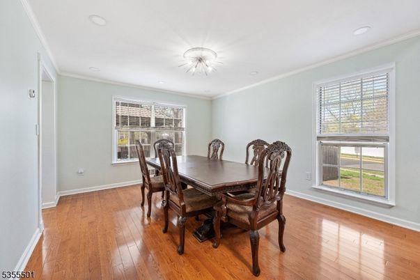Dining room, Interior, Recessed Lighting, Wood Texture Flooring