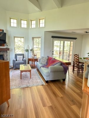 Dining room, Fireplace, Interior, Living room, Wood Texture Flooring