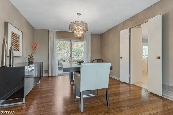 Chandelier, Dining room, Interior, Wood Texture Flooring