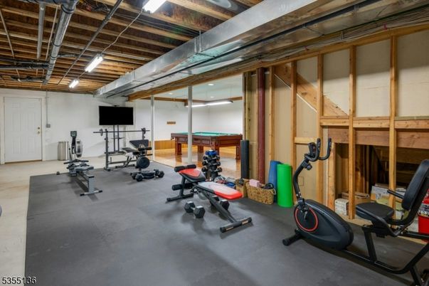 Billiard Table, Fitness Equipment, Game Room, Interior, Wooden Beams