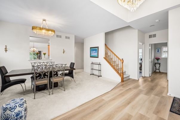 Chandelier, Dining room, Interior, Wood Texture Flooring