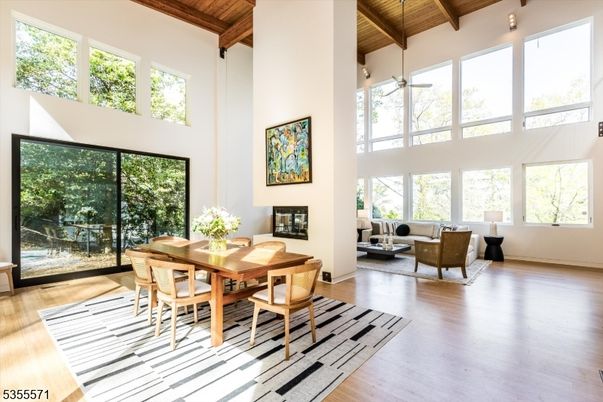 Dining room, Interior, Living room, Pendant Lights, Wooden Beams, Wooden Ceilings, Wood Texture Flooring