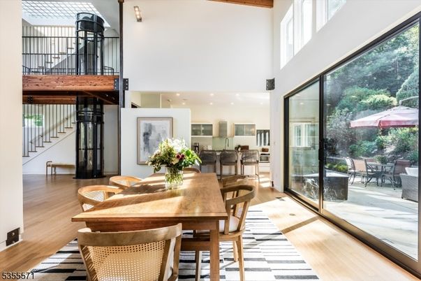 Dining room, Interior, Recessed Lighting, Wood Texture Flooring