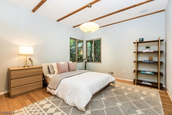 Bedroom, Interior, Pendant Lights, Wood Texture Flooring