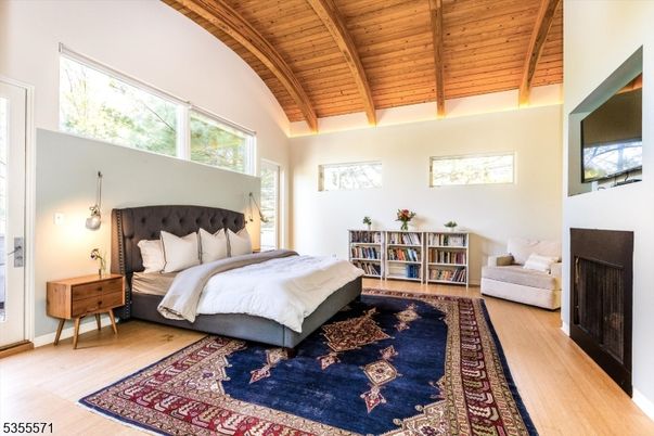Bedroom, Fireplace, Interior, Wooden Beams, Wooden Ceilings, Wood Texture Flooring