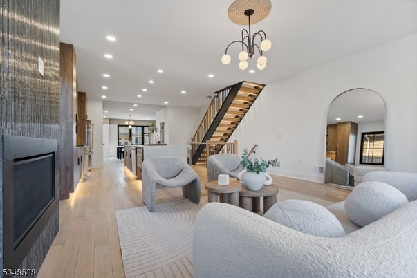 Interior, Kitchen, Living room, Pendant Lights, Recessed Lighting, Wood Texture Flooring
