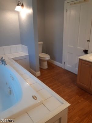 Bathroom, Interior, Tile Countertops, Wood Texture Flooring