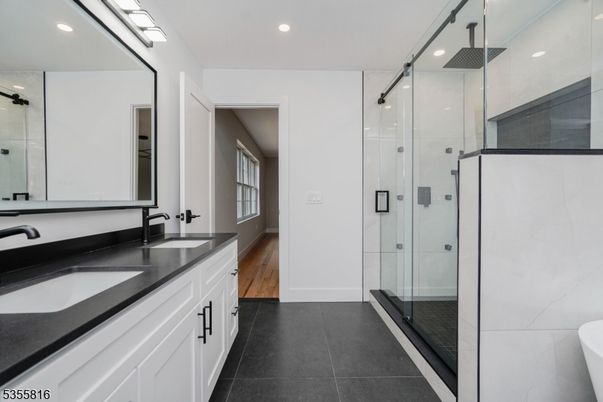 Bathroom, Dual Sink Vanities, Glass Shower, Interior, Recessed Lighting