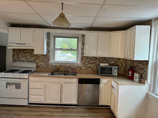 Interior, Kitchen, Pendant Lights, Stainless Steel Appliances, Wood Texture Flooring