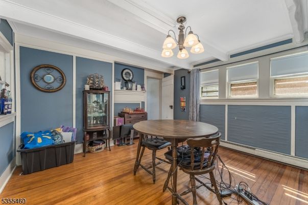 Chandelier, Dining room, Interior, Wood Texture Flooring