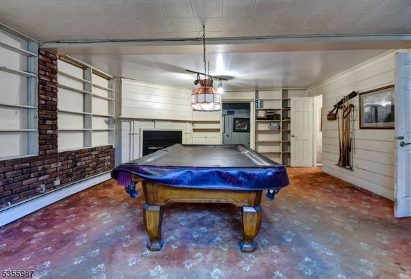 Billiard Table, Fireplace, Game Room, Interior, Pendant Lights