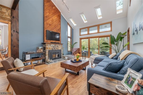Fireplace, Interior, Living room, Wood Texture Flooring, Wooden Walls