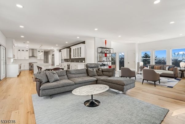 Interior, Kitchen, Living room, Pendant Lights, Recessed Lighting, Wood Texture Flooring