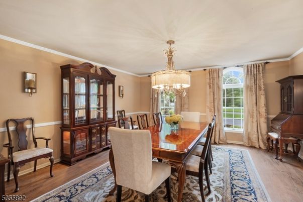 Chandelier, Dining room, Interior, Wood Texture Flooring