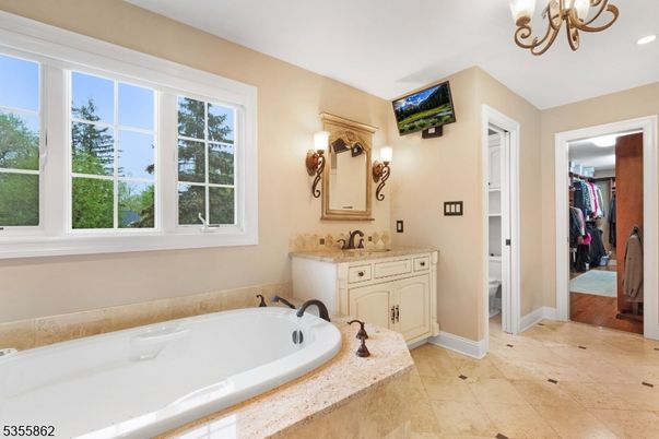 Bathroom, Dual Sink Vanities, Interior, Recessed Lighting, Wood Texture Flooring