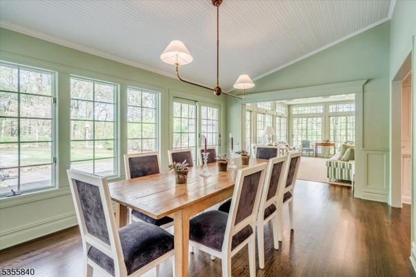 Dining room, Interior, Pendant Lights, Wood Texture Flooring