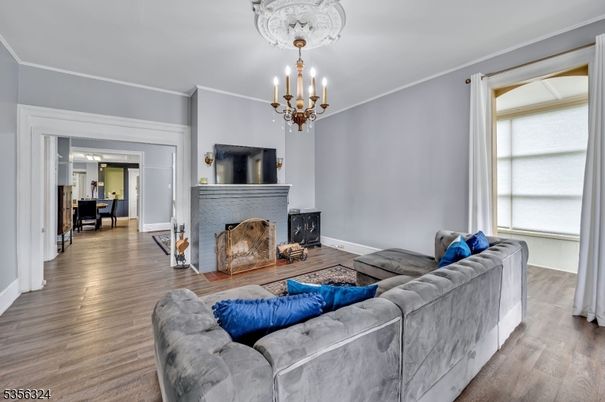 Chandelier, Fireplace, Interior, Living room, Wood Texture Flooring