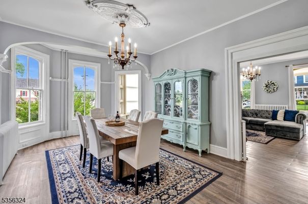 Chandelier, Dining room, Interior, Wood Texture Flooring