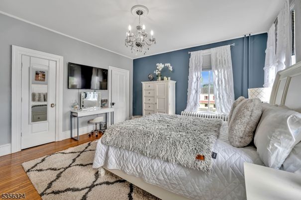 Bedroom, Chandelier, Home Office, Interior, Wood Texture Flooring