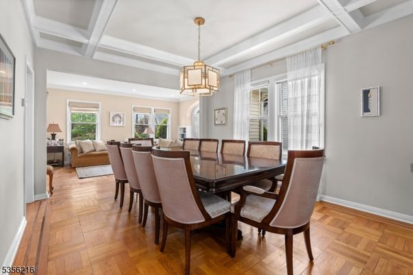 Dining room, Interior, Living room, Pendant Lights, Recessed Lighting, Wood Texture Flooring