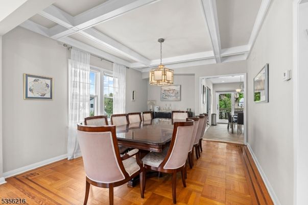 Dining room, Interior, Pendant Lights, Wood Texture Flooring