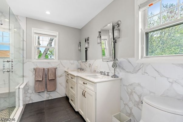 Bathroom, Glass Shower, Interior, Marble Walls, Recessed Lighting