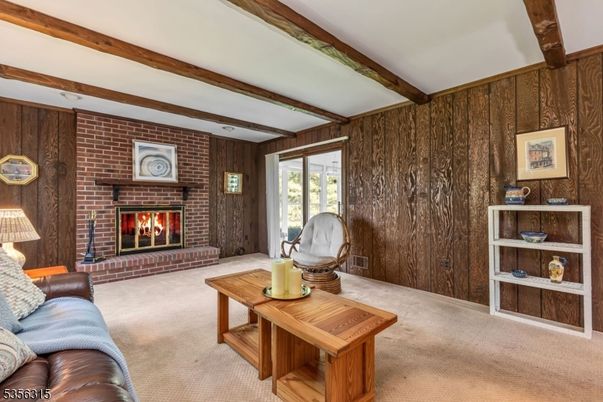 Fireplace, Interior, Living room, Stone Walls, Wooden Beams, Wooden Walls