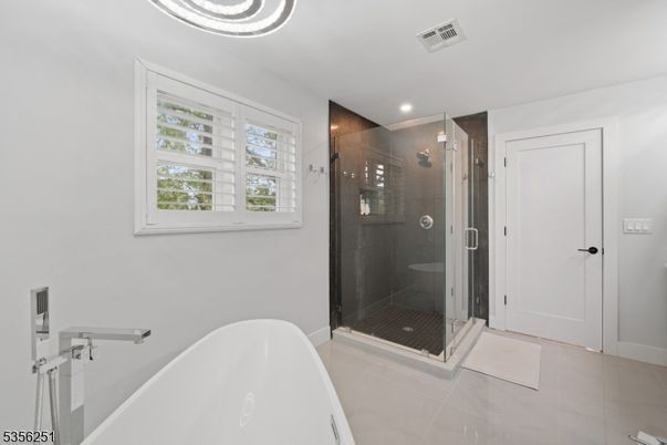 Bathroom, Free Standing Baths, Glass Shower, Interior, Recessed Lighting