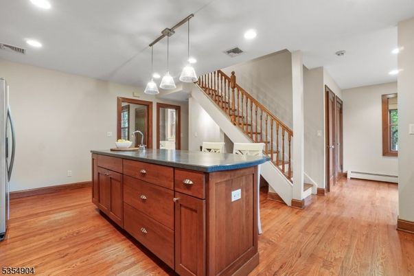 Interior, Kitchen, Pendant Lights, Recessed Lighting, Wood Texture Flooring