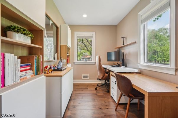 Home Office, Interior, Recessed Lighting, Wood Texture Flooring