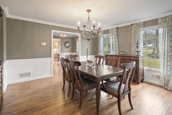 Chandelier, Dining room, Interior, Wood Texture Flooring