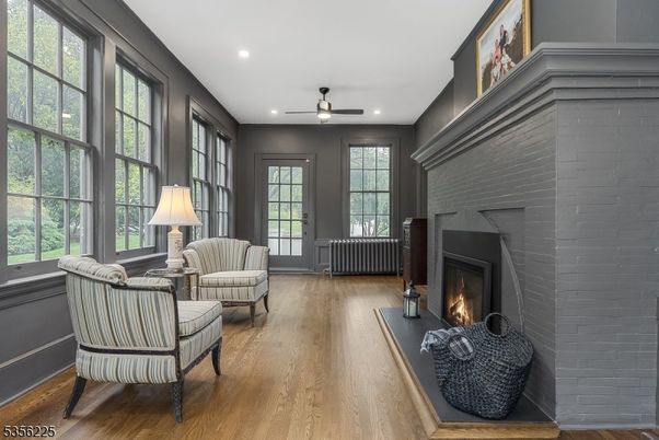 Fireplace, Interior, Recessed Lighting, Wood Texture Flooring