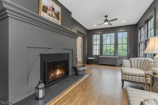 Fireplace, Interior, Recessed Lighting, Wood Texture Flooring