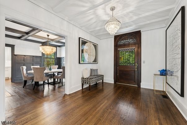Chandelier, Dining room, Interior, Wood Texture Flooring