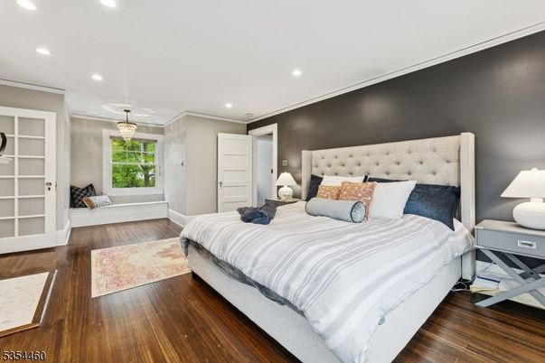 Bedroom, Interior, Pendant Lights, Recessed Lighting, Wood Texture Flooring