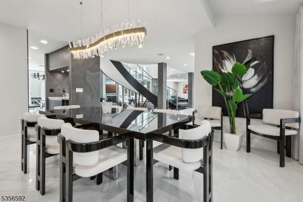Dining room, Interior, Kitchen, Marble, Pendant Lights, Recessed Lighting
