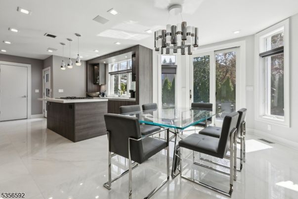 Dining room, Interior, Kitchen, Marble, Pendant Lights, Recessed Lighting