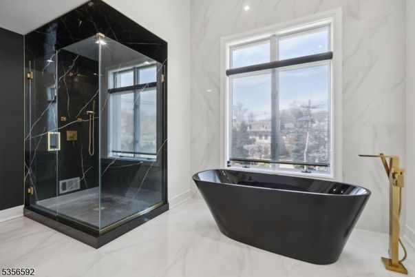 Bathroom, Free Standing Baths, Glass Shower, Interior, Marble, Marble Walls