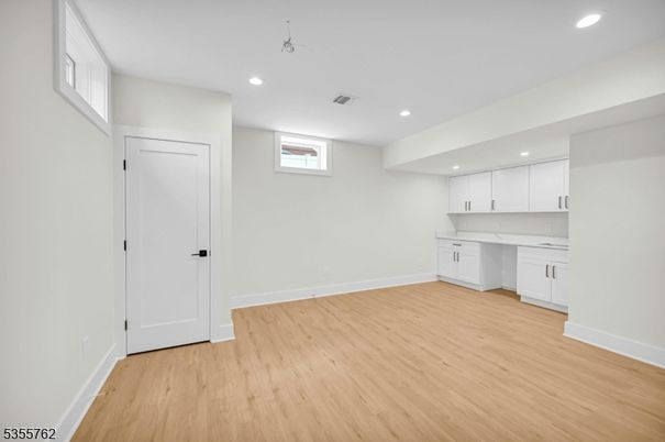 Empty room, Interior, Kitchen, Recessed Lighting, Wood Texture Flooring