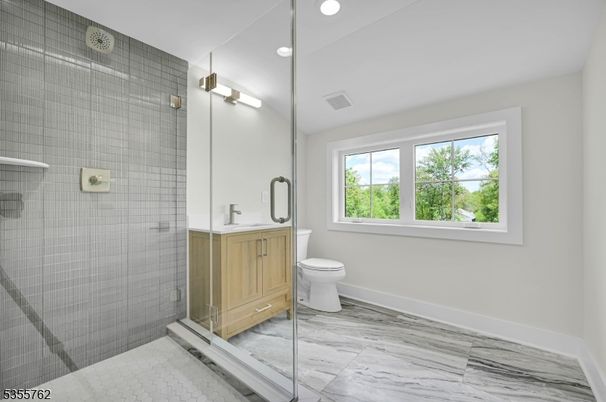 Bathroom, Glass Shower, Interior, Marble, Recessed Lighting