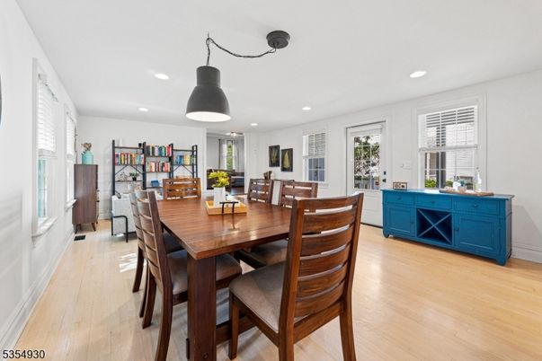 Dining room, Interior, Recessed Lighting, Wood Texture Flooring