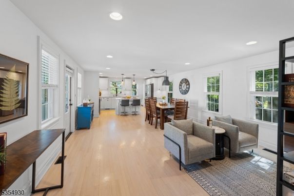 Dining room, Interior, Kitchen, Living room, Pendant Lights, Recessed Lighting, Wood Texture Flooring