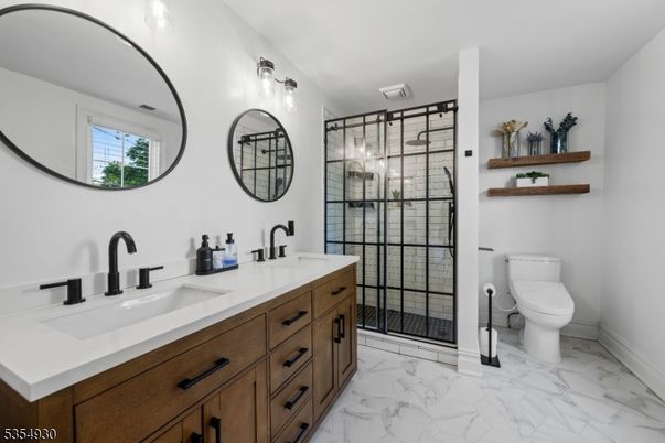 Bathroom, Dual Sink Vanities, Glass Shower, Interior, Marble