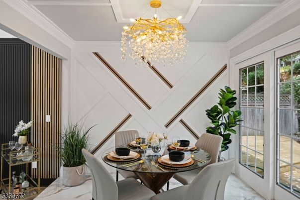 Chandelier, Dining room, Interior, Marble