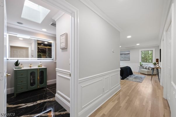 Interior, Marble, Recessed Lighting, Wood Texture Flooring