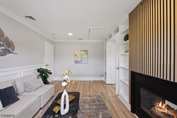 Fireplace, Interior, Recessed Lighting, Wood Texture Flooring