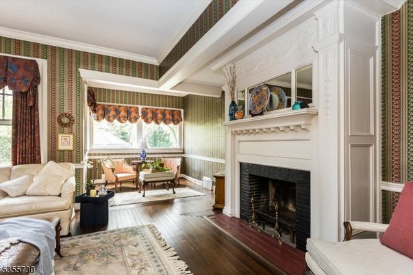 Fireplace, Interior, Living room, Pendant Lights, Wood Texture Flooring