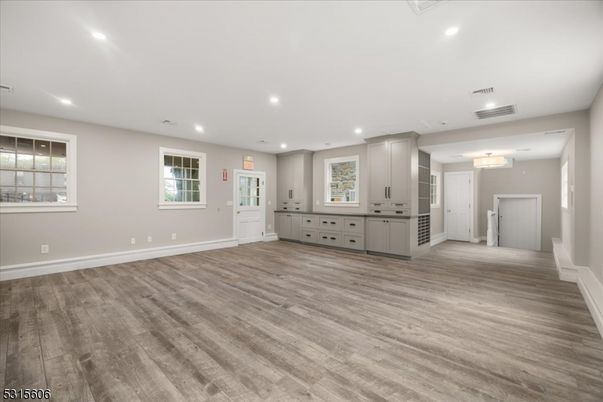 Empty room, Interior, Kitchen, Recessed Lighting, Wood Texture Flooring