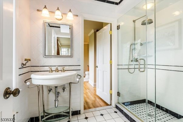 Bathroom, Glass Shower, Interior, Wood Texture Flooring