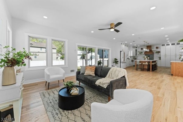 Interior, Kitchen, Living room, Pendant Lights, Recessed Lighting, Stainless Steel Appliances, Wood Texture Flooring